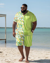 Load image into Gallery viewer, Men&#39;s Plus Size Hawaiian Art Lemon Stripe Shirt Shorts Two Piece Set