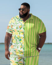 Load image into Gallery viewer, Men&#39;s Plus Size Hawaiian Art Lemon Stripe Shirt Shorts Two Piece Set