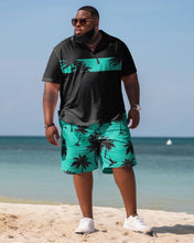 Load image into Gallery viewer, Men&#39;s Plus Size Hawaiian Art Coconut Color Block Shirt And Shorts Two-Piece Set