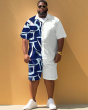 Load image into Gallery viewer, Men&#39;s Plus Size Simple Geometric Contrast Short Sleeve Shirt And Shorts Set