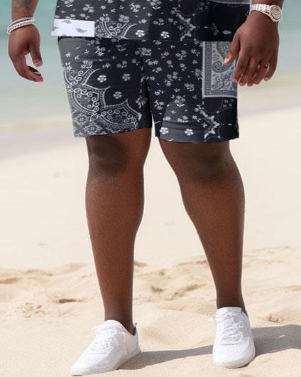 Men's Plus Size Seaside Peris Pattern Hawaiian Shirt Shorts Two Piece Set