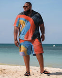 Men's Plus Size Beach Hawaiian Swirled Print Two-Piece Set