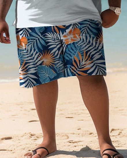 Men's Plus Size Hawaiian Maple Leaf Shirt Shorts Two Piece Set