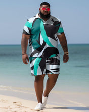 Load image into Gallery viewer, Men&#39;s Large Size Hawaiian Color Blocked Shirt and Shorts Two Piece Set