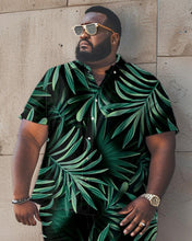 Load image into Gallery viewer, Men&#39;s Plus Size Leaf Pattern Short Sleeve Shirt Shorts Set