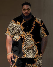 Load image into Gallery viewer, Men&#39;s Plus Size Retro Irregular Leopard Print Short Sleeve Shirt Shorts Set