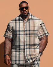 Load image into Gallery viewer, Men&#39;s Plus Size Classic Khaki Plaid Short Sleeve Shirt Shorts Set