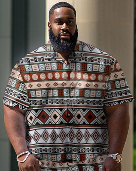 Men's Plus Size Casual Geometric Pattern Street Short Shirt Shorts Suit