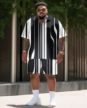 Load image into Gallery viewer, Men&#39;s Large Size Irregular Vertical Short Sleeve Shirt Shorts Set