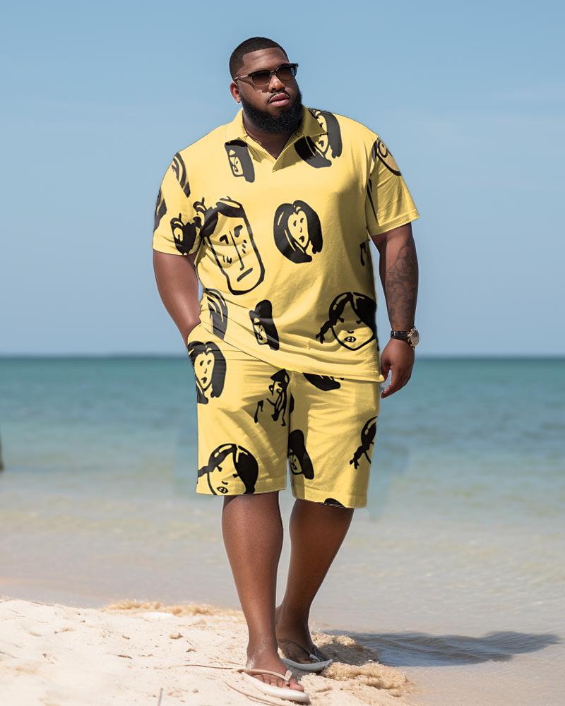 Men's Plus Size Cartoon Beach Hawaiian Two-Piece Set