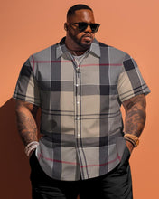 Load image into Gallery viewer, Men&#39;s Plus Size Classic Khaki Plaid Short Sleeve Shirt Shorts Set