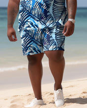 Load image into Gallery viewer, Hawaiian Leaves Colorblock Shirt And Shorts Two-piece Men&#39;s Plus Size Set