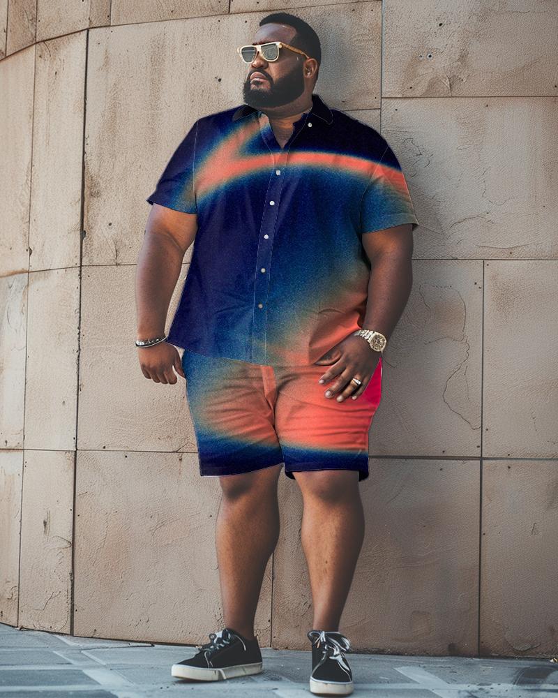 Men's Large Size Gradient Short Sleeve Shirt And Shorts Set