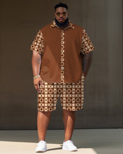 Load image into Gallery viewer, Men&#39;s Plus Size Geometric Pattern Short Sleeve Shirt And Shorts Set