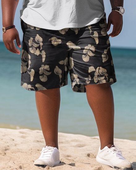 Men's Plus Size Hawaiian Simple Maple Leaf Shirt And Shorts Two-Piece Set