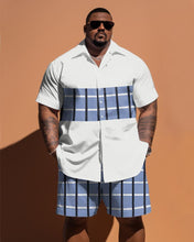 Load image into Gallery viewer, Men&#39;s Plus Size Simple Patchwork Plaid Short-Sleeved Shirt And Shorts Set