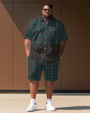 Men's Plus Size Plaid Short Sleeve Shirt Shorts Set