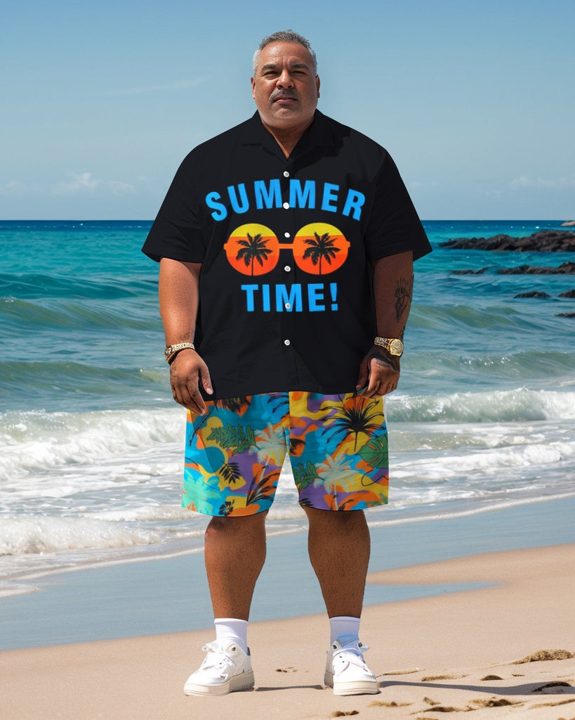 Men's Plus Size Hawaiian Resort Short Sleeve Shirt and Shorts Set 007