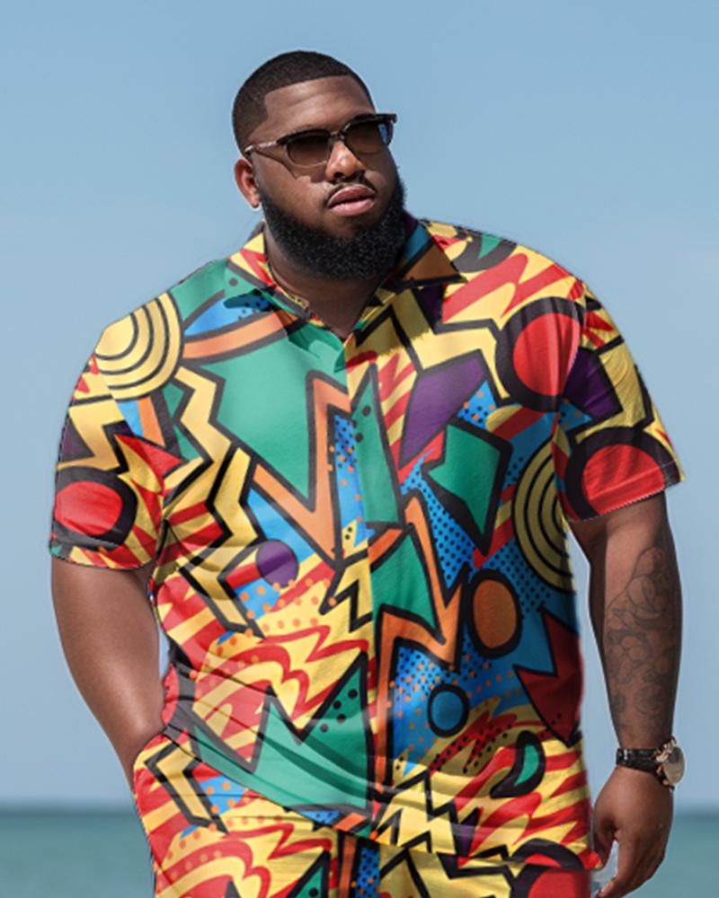 Men's Plus Size Doodle Cartoon Beach Hawaiian Two-Piece Set