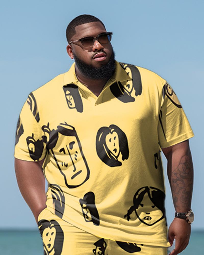 Men's Plus Size Cartoon Beach Hawaiian Two-Piece Set