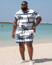 Load image into Gallery viewer, Hawaiian Coconut Colorblock Shirt And Shorts Two-Piece Men&#39;s Plus Size Set