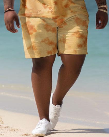 Men's Plus Size Hawaiian Color Block Boat Shirt and Shorts Two Piece Set