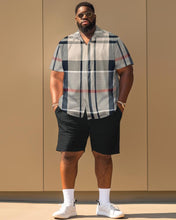 Load image into Gallery viewer, Men&#39;s Plus Size Classic Plaid Print Short Sleeve Shirt Shorts Set