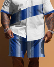 Load image into Gallery viewer, Men&#39;s Plus Size Striped Patchwork Short Sleeve Shirt Shorts Set