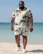 Load image into Gallery viewer, Men&#39;s Large Size Hawaiian Colorblock Coconut and Apricot Shirt and Shorts Two-piece Set