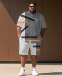 Men's Plus Size Geometric Color Block Short Sleeve Shirt Shorts Set