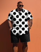 Load image into Gallery viewer, Men&#39;s Plus Size Black And White Polka Dot Print Short Sleeve Shirt Shorts Set