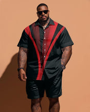 Load image into Gallery viewer, Men&#39;s Plus Size Simple Line Print Short-sleeved Shirt And Shorts Set