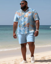 Load image into Gallery viewer, Men&#39;s Large Size Hawaiian Colorblock Blue Maple Leaf Shirt and Shorts Two Piece Set