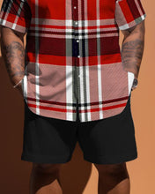 Load image into Gallery viewer, Men&#39;s Plus Size Classic Plaid Short Sleeve Shirt Shorts Set