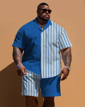 Load image into Gallery viewer, Men&#39;s Plus Size Striped Patchwork Short Sleeve Shirt Shorts Set