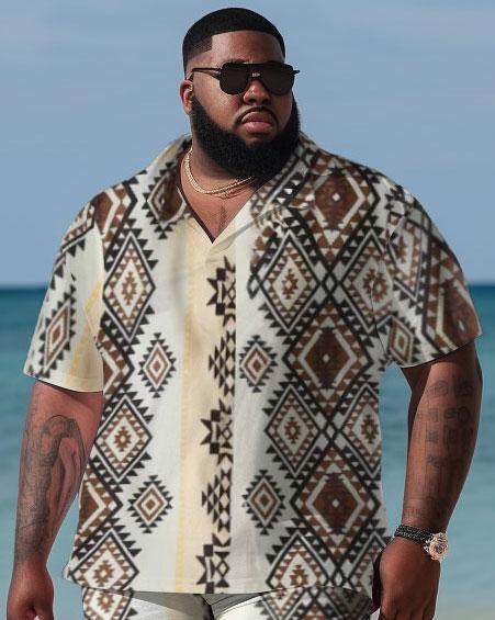 Men's Plus Size Hawaiian Polygon Graphic Art Color Block Shirt Shorts Two Piece Set