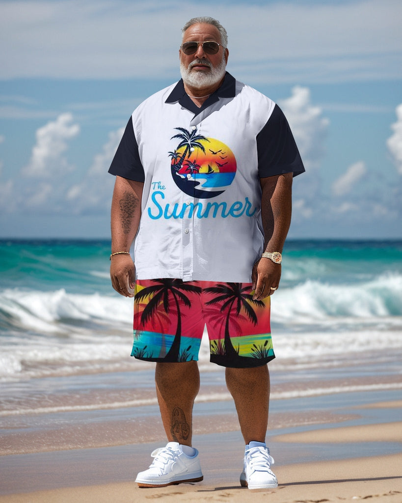 Men's Plus Size Hawaiian Resort Short Sleeve Shirt and Shorts Set 001