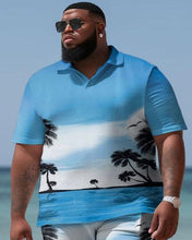 Load image into Gallery viewer, Men&#39;s Large Size Hawaiian Color Block Blue Sky Coconut Shirt Shorts Two Piece Set