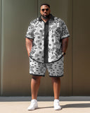 Men's Large Size Casual Pattern Retro Elegant Street Short Shirt Shorts Suit