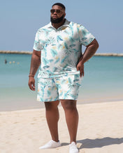 Load image into Gallery viewer, Men&#39;s Plus Size Beach Hawaii Color Block Shirt Shorts Two Piece Set