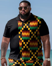 Load image into Gallery viewer, Black Ethnic Style Printed Large Casual Men&#39;s Short Sleeved Set