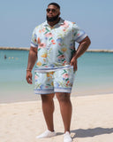 Men's Plus Size Floral Color Block Hawaiian Shirt Shorts Two Piece Set