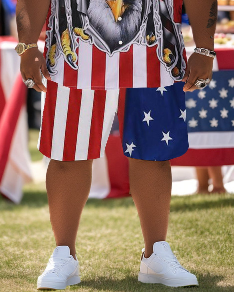 Men's Plus Size Independence Day Short Sleeve Shirt and Shorts Set 011