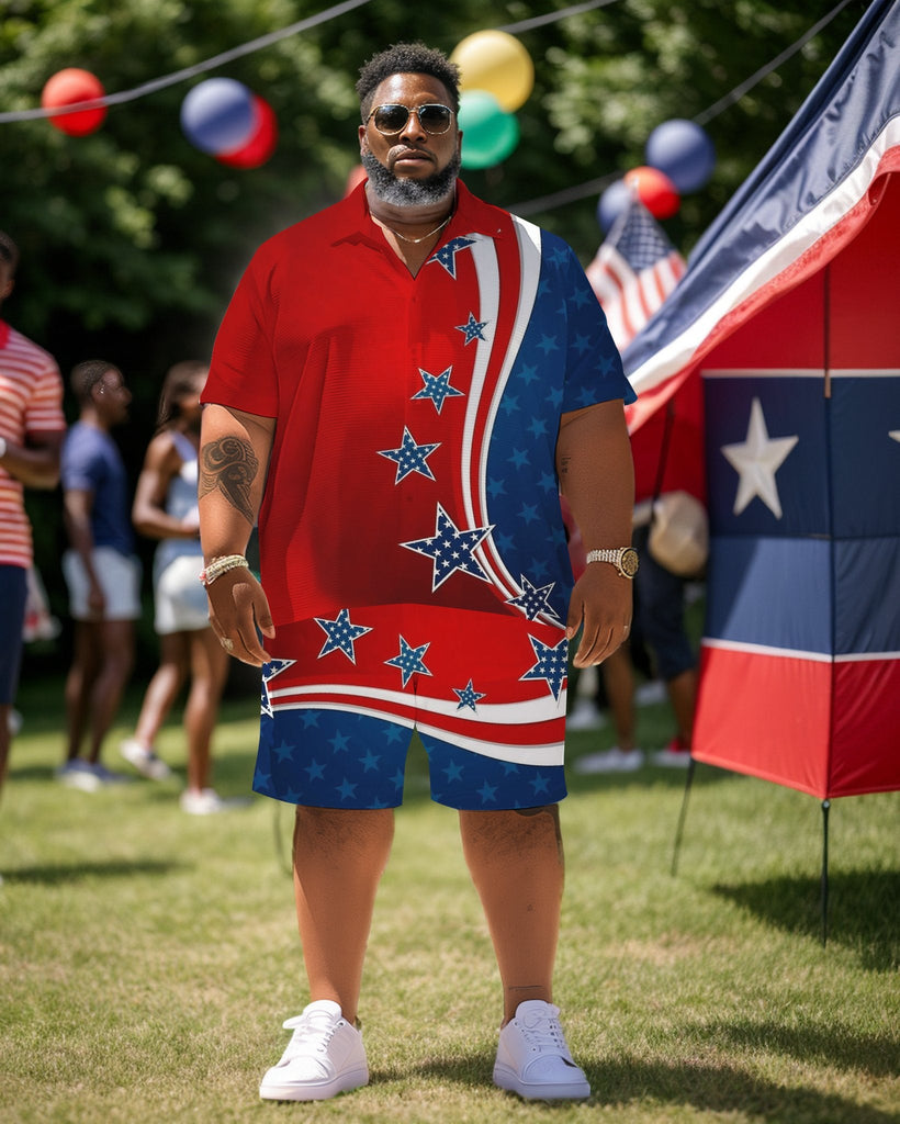 Men's Plus Size Independence Day Short Sleeve Shirt and Shorts Set 001