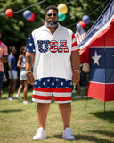 Men's Plus Size Independence Day Short Sleeve Shirt and Shorts Set