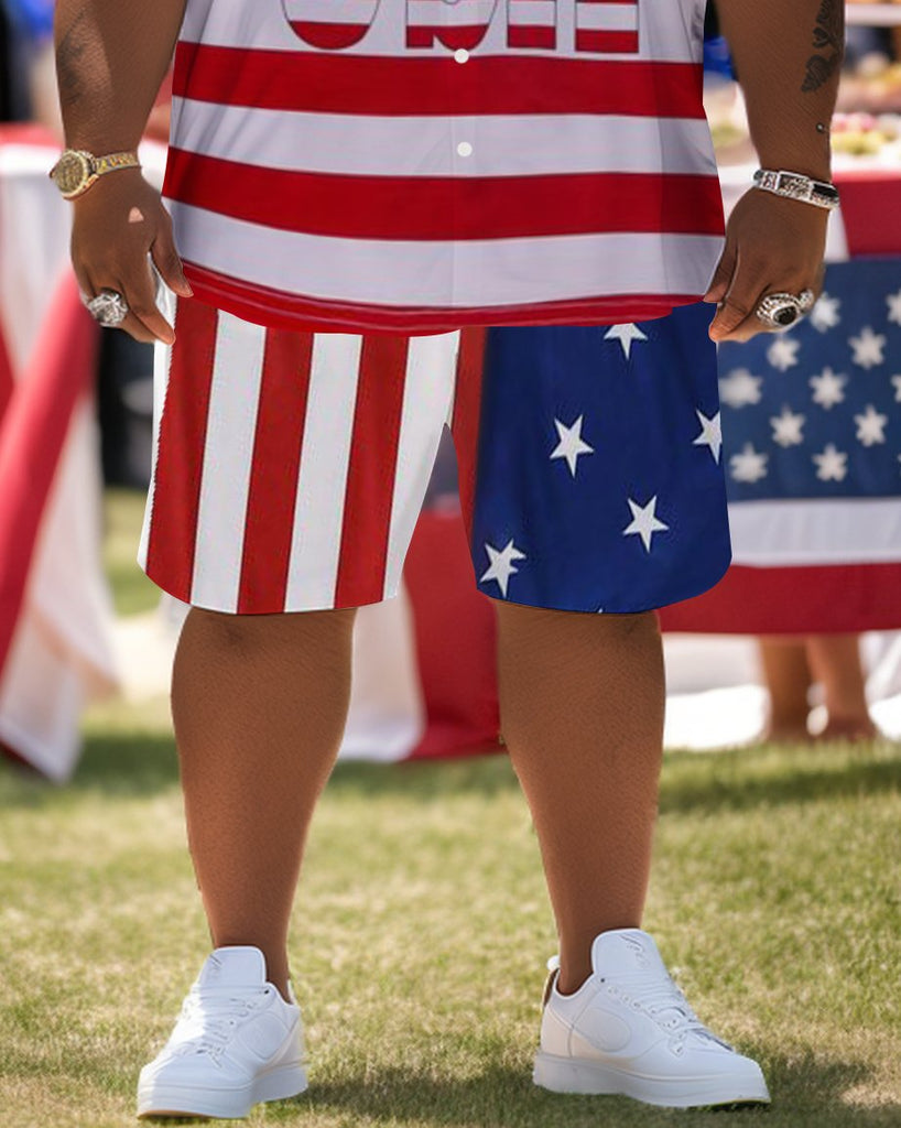 Men's Plus Size Independence Day Short Sleeve Shirt and Shorts Set 011