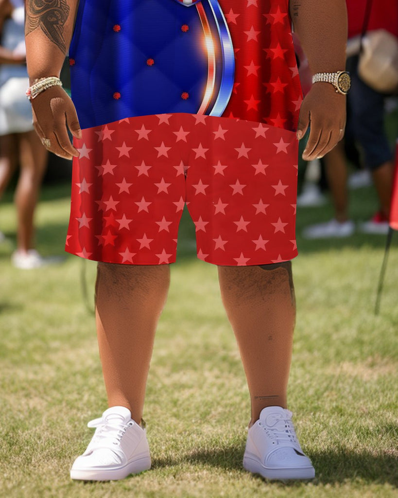 Men's Plus Size Independence Day Short Sleeve Shirt and Shorts Set 006