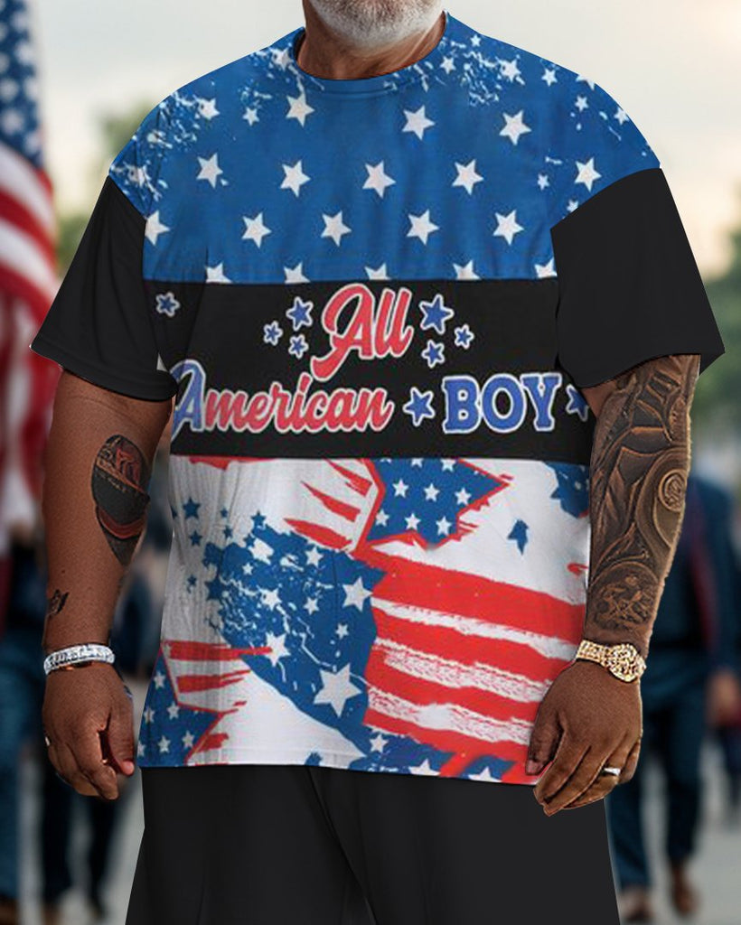 Men's Plus Size Independence Day Star Street Short Sleeve T-Shirt Shorts Set