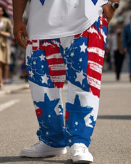 Men's Plus Size Independence Day Street Short Sleeve T-Shirt Pants Suit