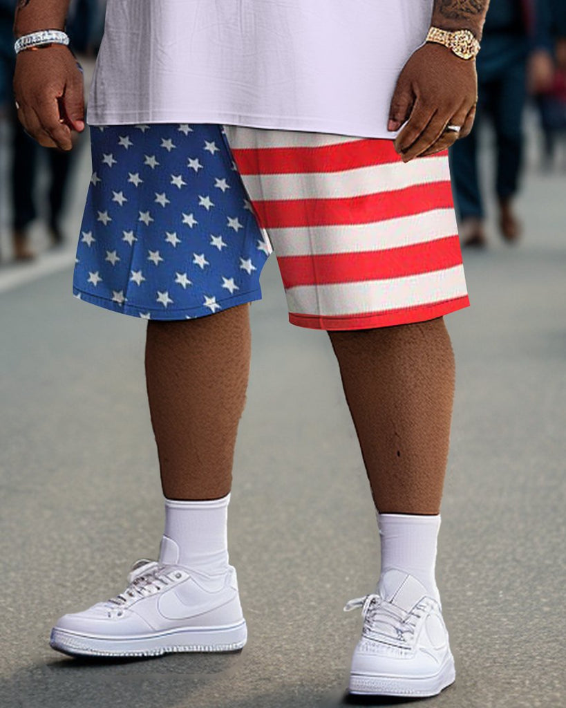 Men's Plus Size Independence Day USA Street Short Sleeve T-Shirt Shorts Set